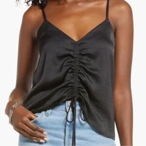 NWT- Open Edit Ruched Cami Tank Crop Top in Black, size XS